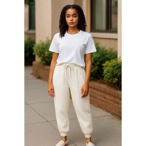 Free People Intimately Medium Knit Lined Pantaloon Jogger Thermal Cream NWOT